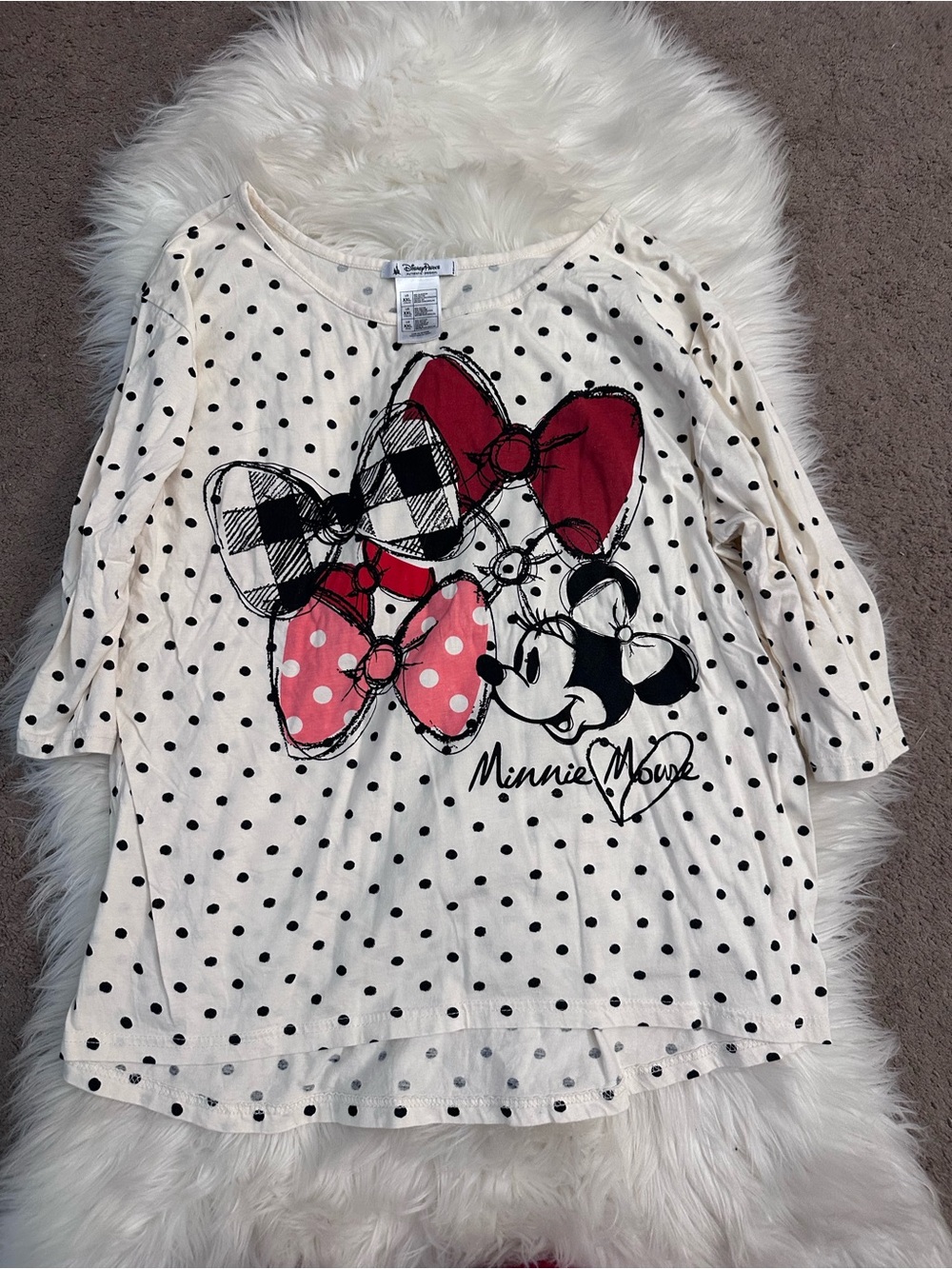 Disney Parks Cream Polka Dot Tee with Black Dots and Red Accent - Picture 1 of 2